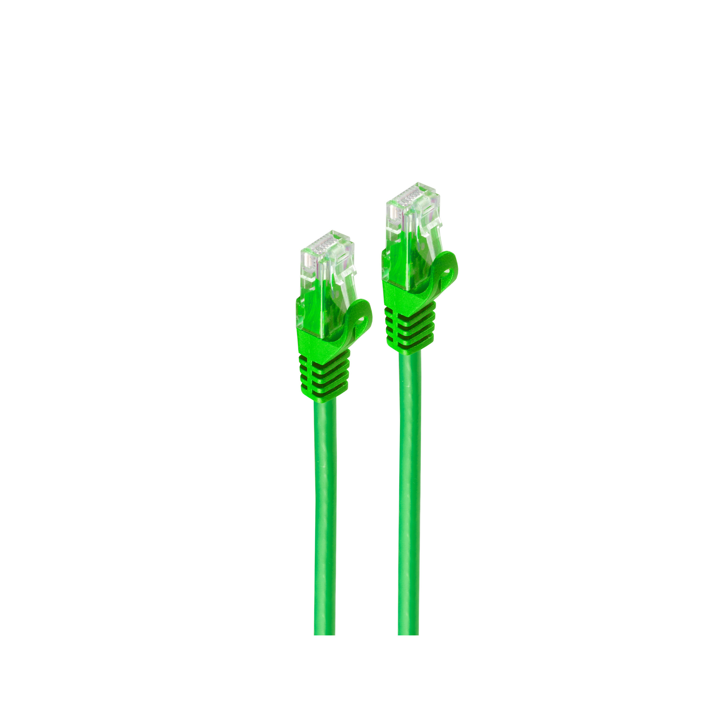 Due cavi Ethernet verdi con connettori verdi su sfondo bianco.