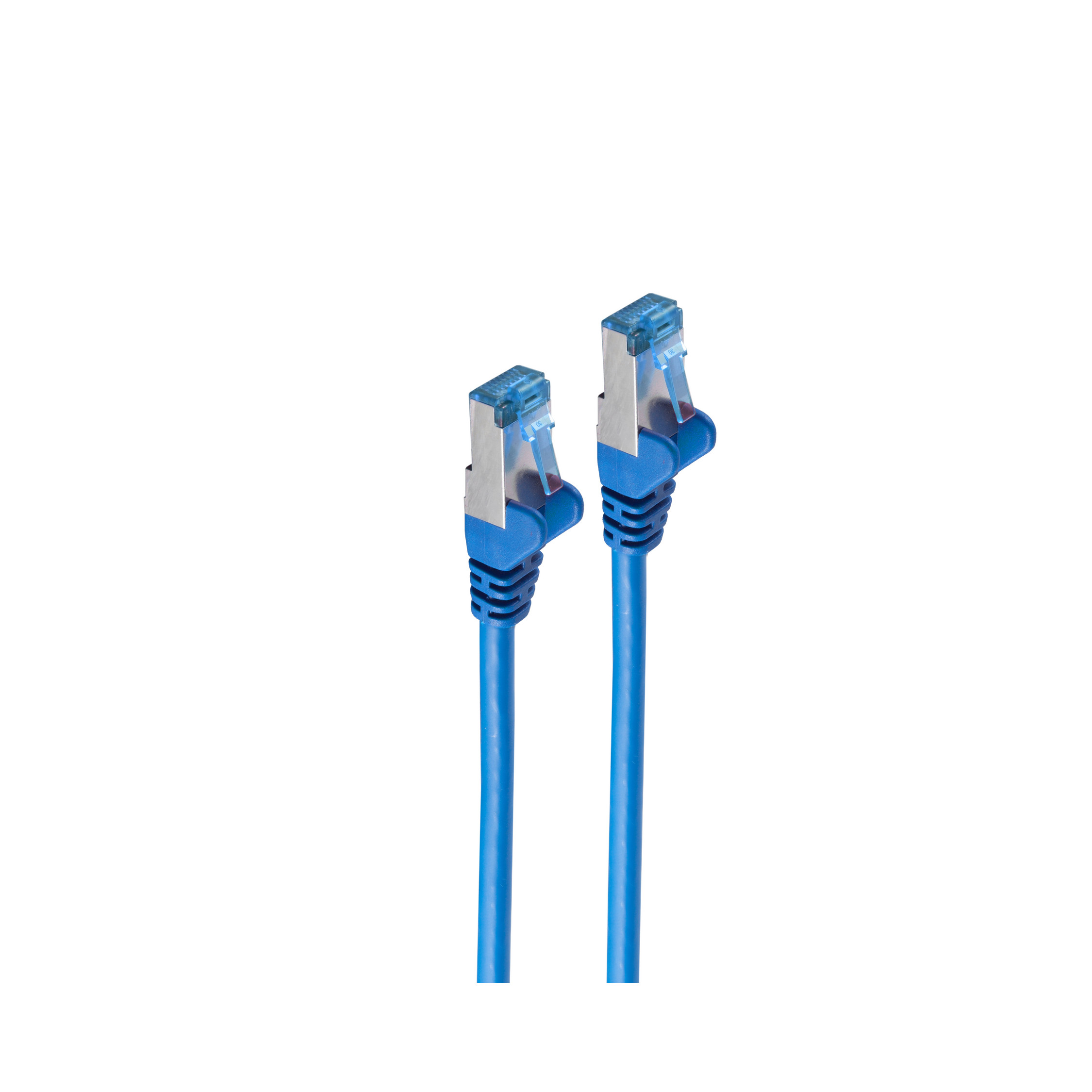 Due cavi di rete blu con connettori blu. Sono uno accanto all'altro.