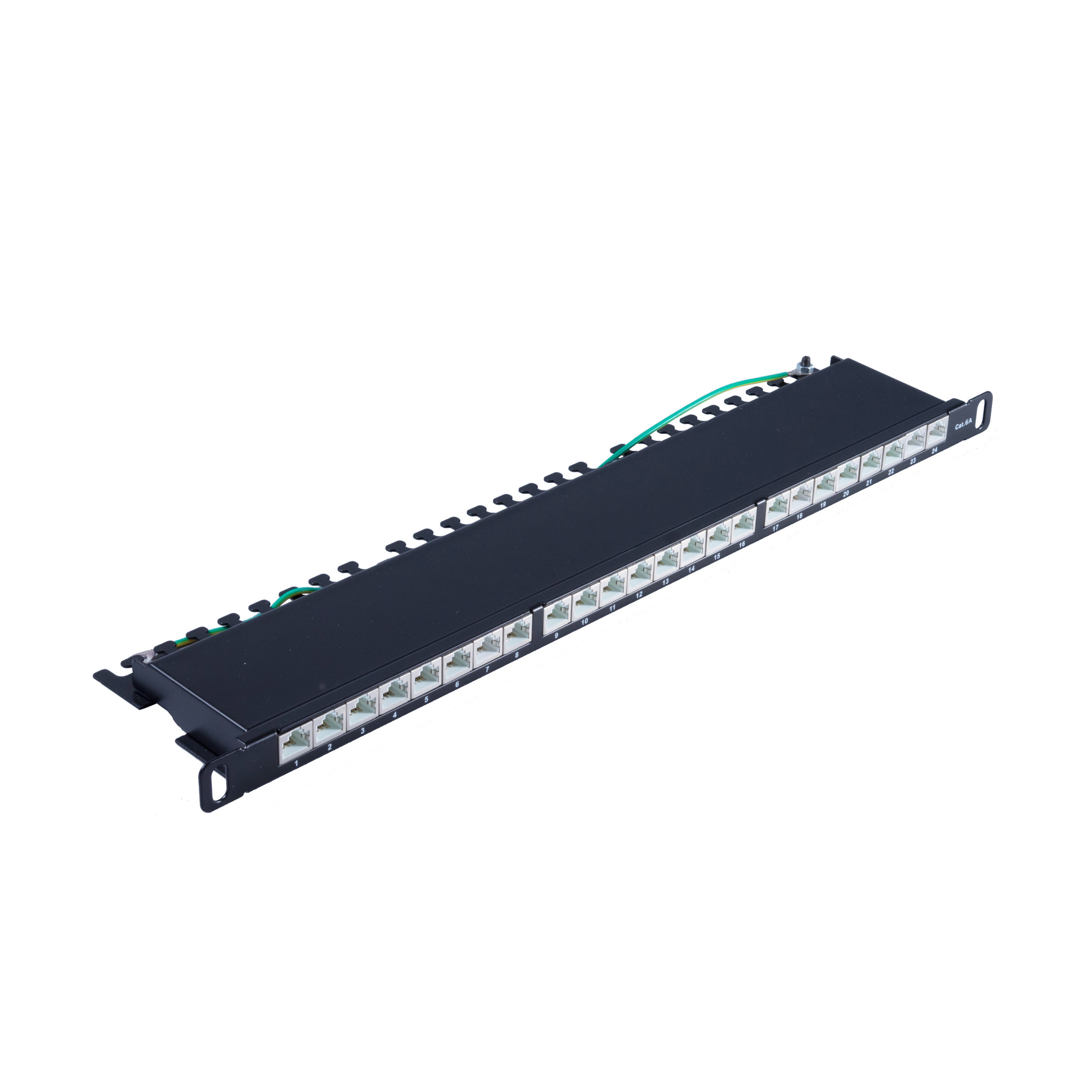 Patchpanel Cat.6A, 0,5HE, SHIVERPEAKS 24 Patchpanel 19” Slim Port