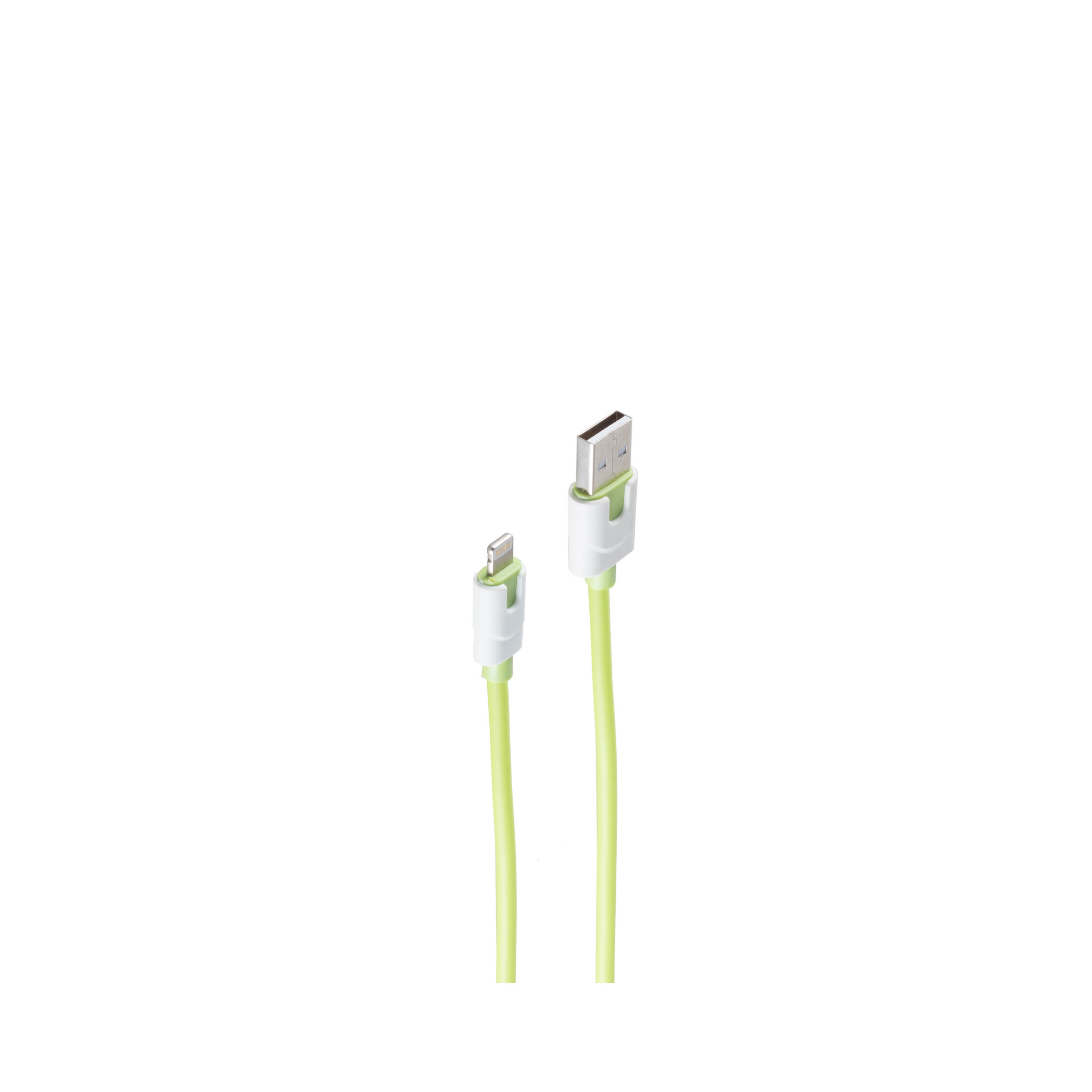 Zwei hellgrüne USB-Kabel mit weißen Steckern auf weißem Hintergrund.