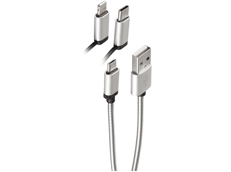 SHIVERPEAKS 3in1 Ladekabel, B/C/ Micro 1m, 8-pin silber silber m, Stecker USB Ladekabel 1
