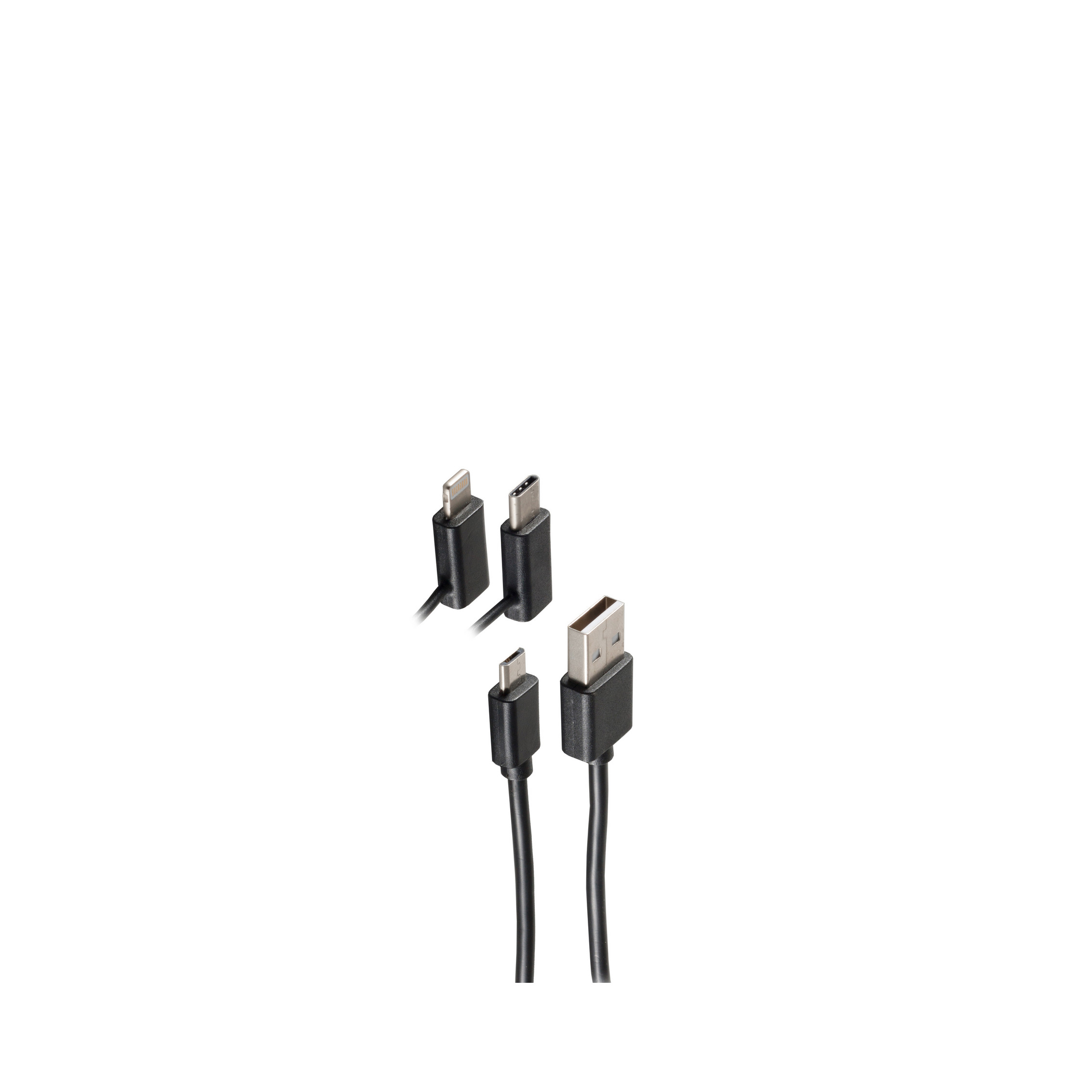 schwarz m, Micro/Typ St. 2 Lade-Sync C/8-PIN Ladekabel, 3in1 USB Kabel 2m, USB SHIVERPEAKS