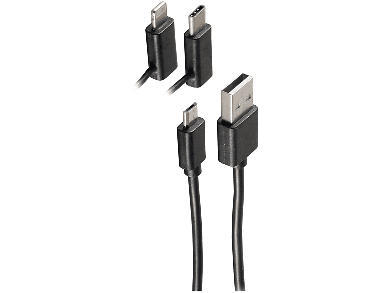 Lade-Sync 2 St. Kabel 3in1 m, USB Ladekabel, SHIVERPEAKS 2m, USB C/8-PIN schwarz Micro/Typ