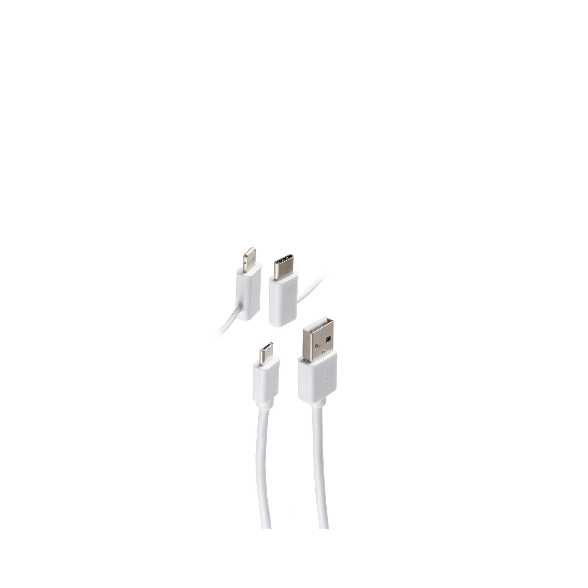 weiß Kabel SHIVERPEAKS 3in1 2m, Ladekabel, Lade-Sync m, Micro/Typ C/8-PIN St. USB 2 USB