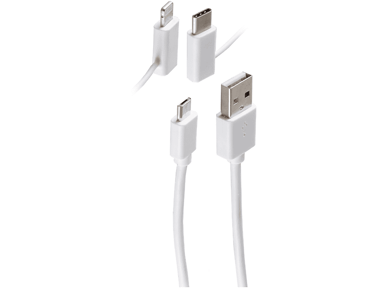 SHIVERPEAKS USB Lade-Sync Kabel 3in1 Micro/Typ C/8-PIN St. 2m, USB Ladekabel, 2 m, weiß
