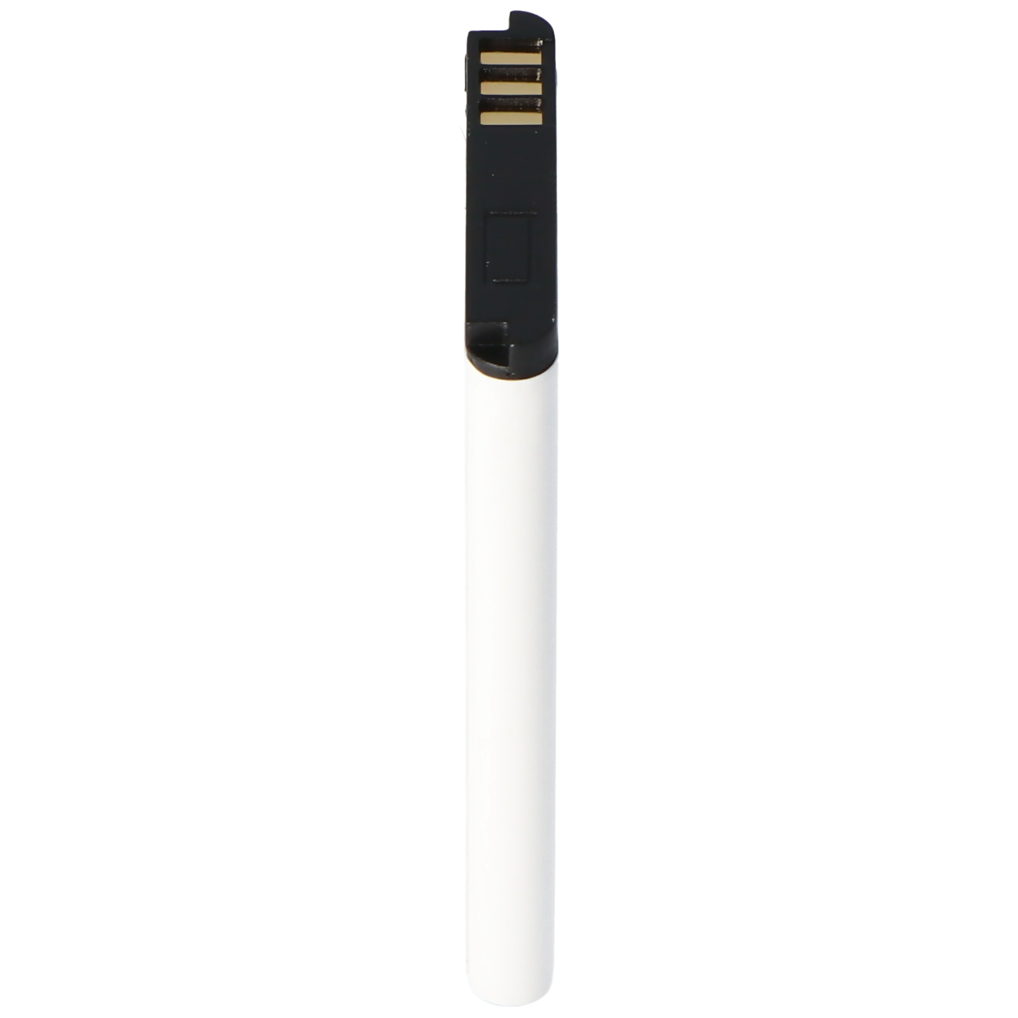 Weiß-schwarze zylindrische Powerbank.