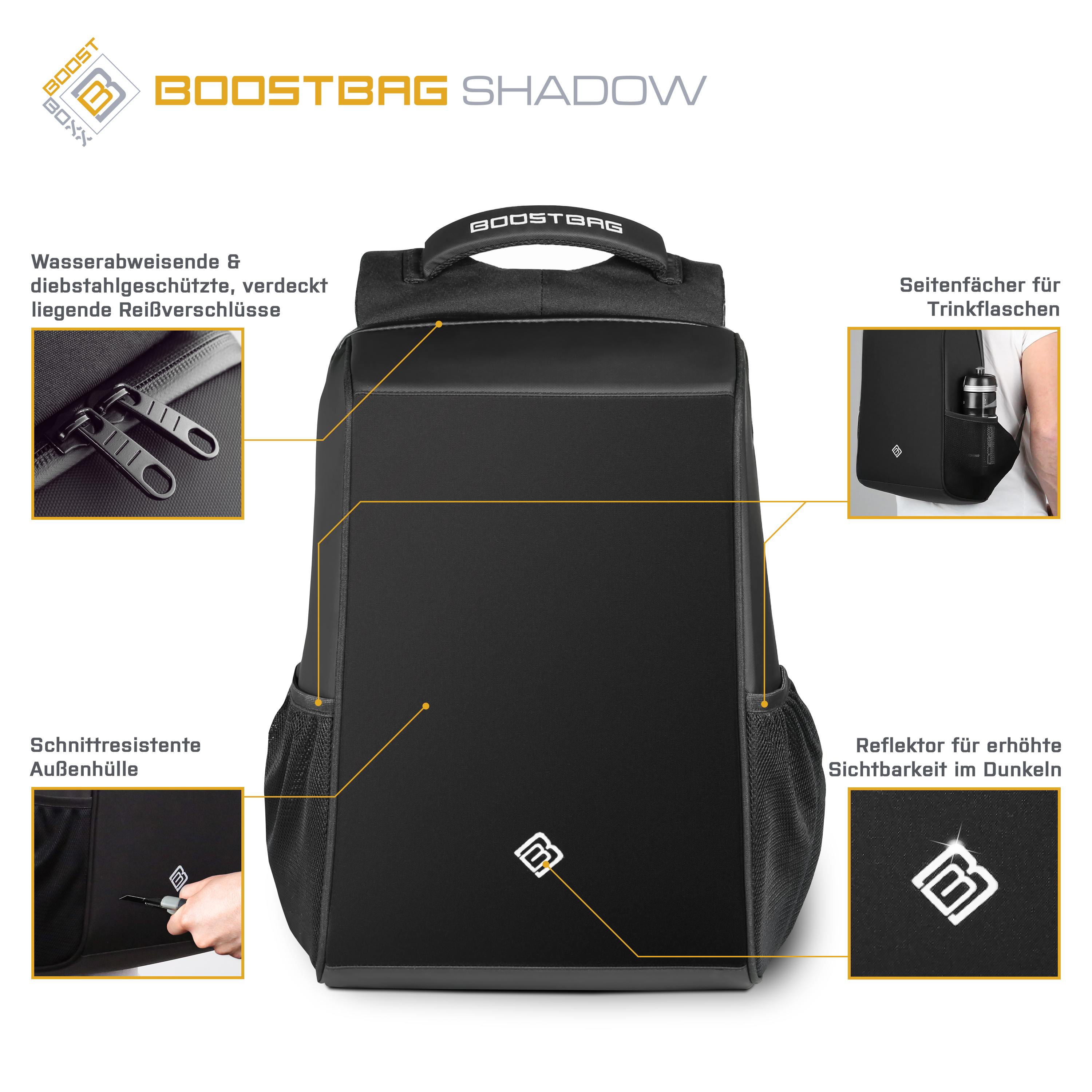 dunkelgrau Rucksack BOOSTBOXX BoostBag Notebook/Tablet Universal Shadow Rucksack für Materialmix,