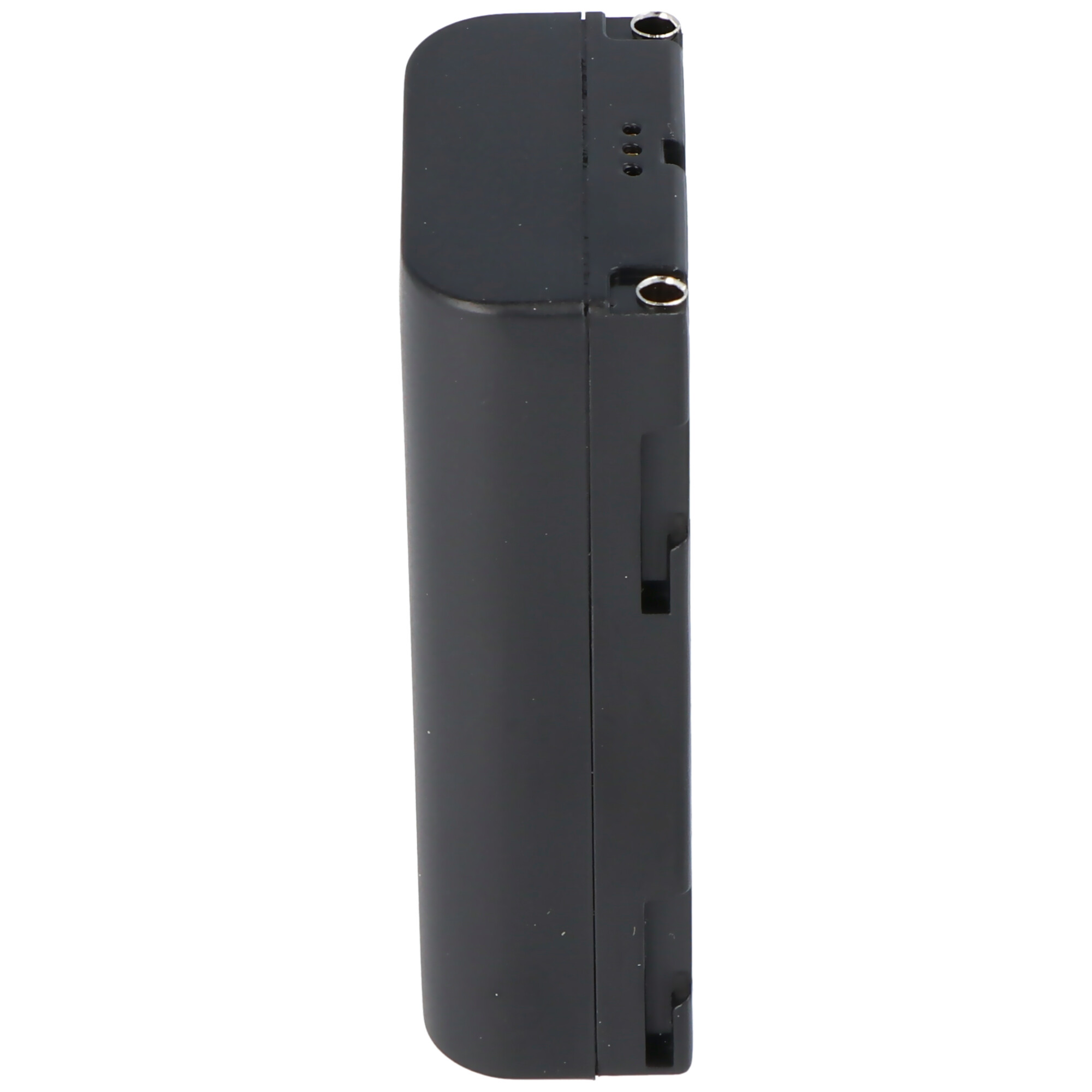 A black rectangular device seen from the side against a white background.