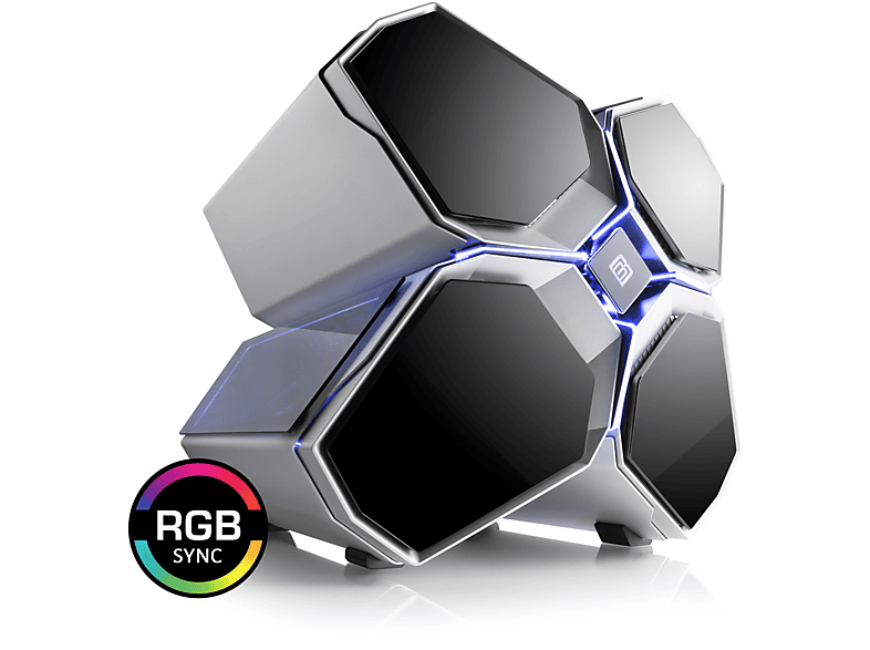BOOSTBOXX Gehäuse, silber mit RGB Beleuchtung Quadstellar, Steuerung PC