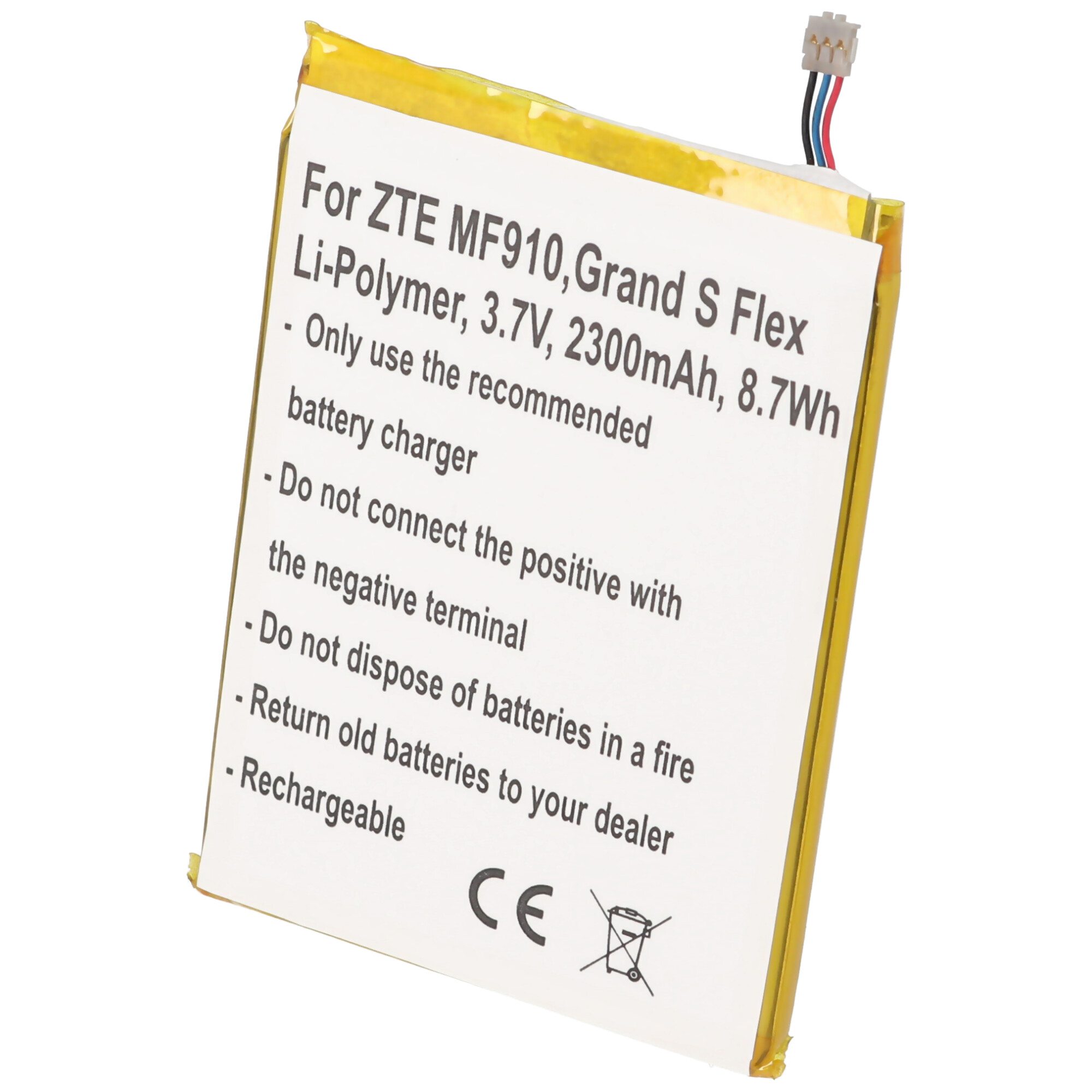 ZTE MF910 Akku: 3.7V, 2300mAh, Li-Polymer. Mit Kabel und Stecker.