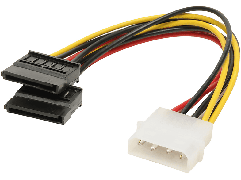 SHIVERPEAKS Adapter, 4-pol. 5.25 St. auf 2x 15-pol. SATA 0,13m PC Stromkabel, schwarz