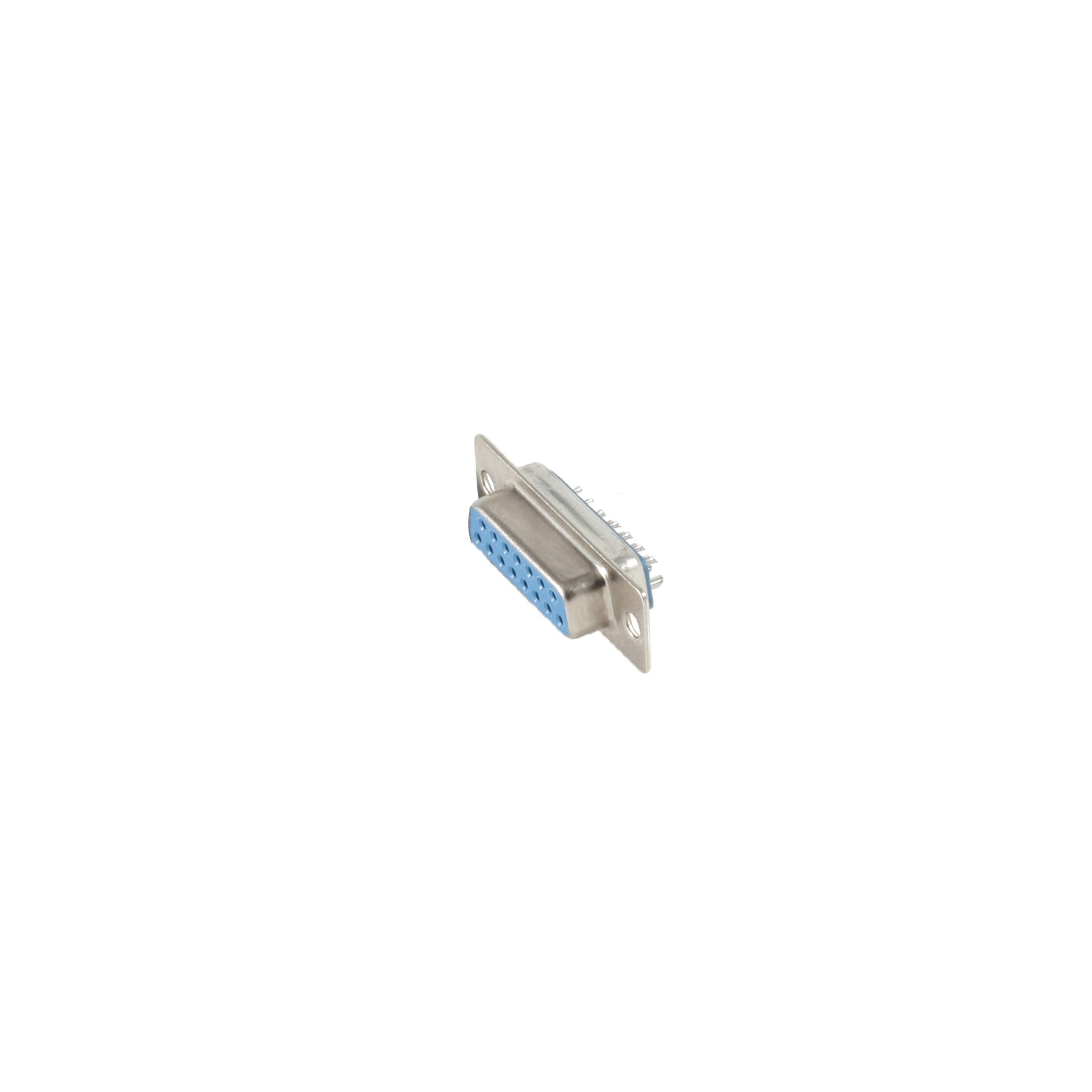 Ein blauer DB15-Stecker auf weißem Hintergrund.
