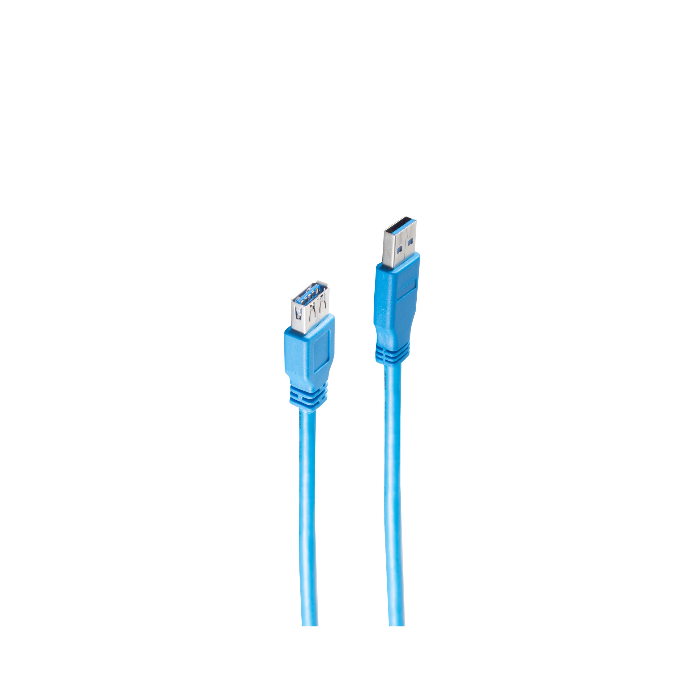 Due cavi USB 3.0 blu su sfondo bianco.