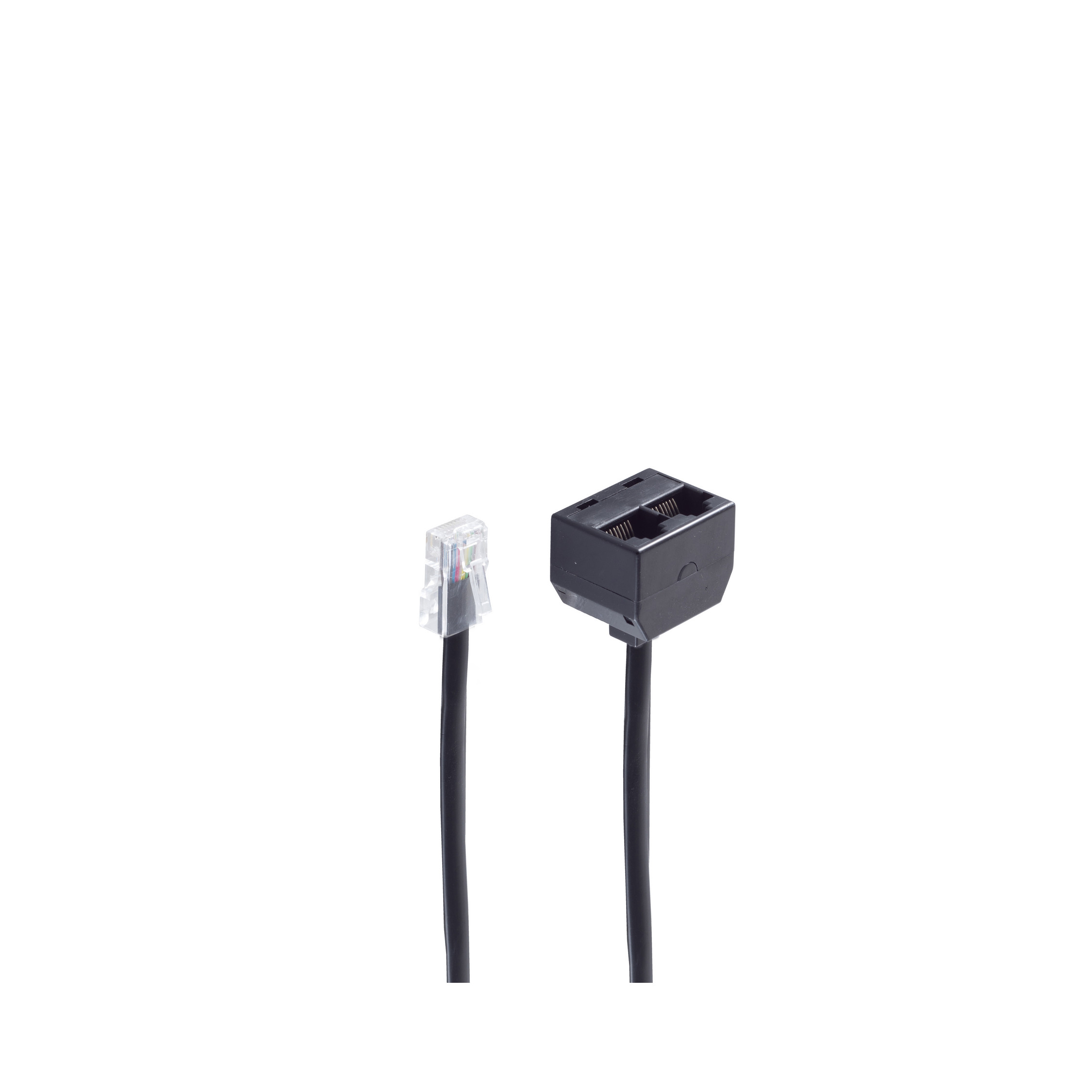 Zwei schwarze Kabel mit Steckern. Weißer Hintergrund.
