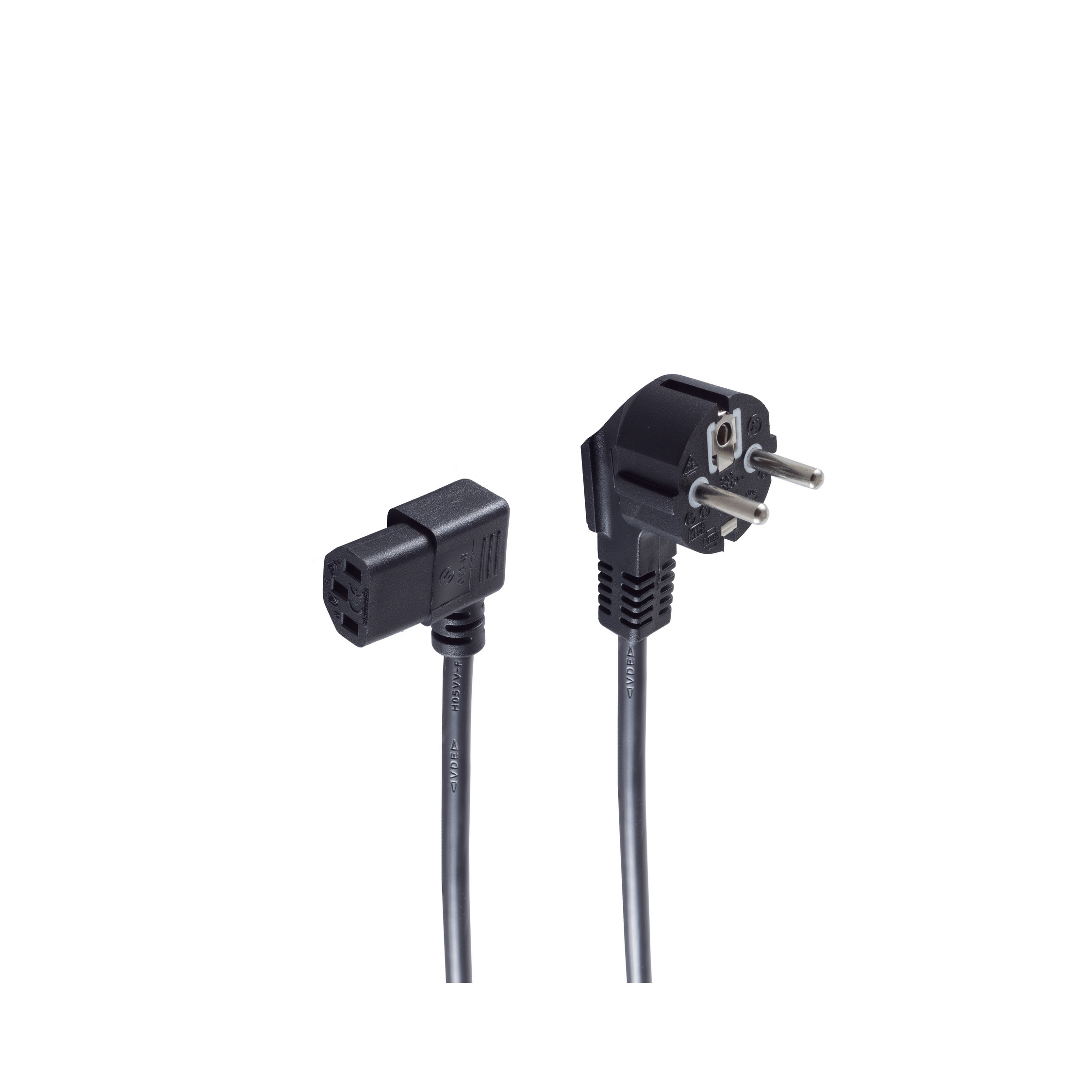 Zwei schwarze Netzkabel mit europäischen Steckern. Der Hintergrund ist weiß.