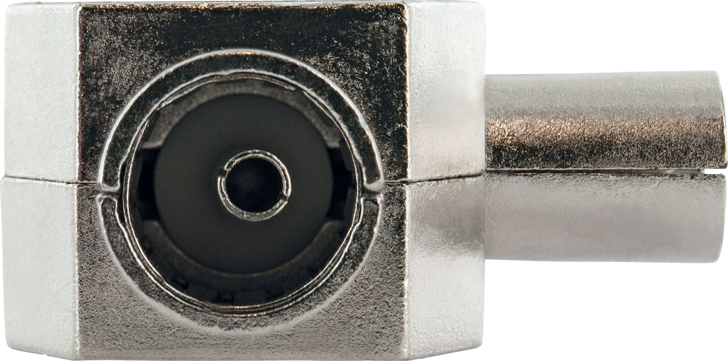 Metall-T-Adapter. Er hat einen Buchsenanschluss und einen Steckeranschluss auf der gegenüberliegenden Seite.