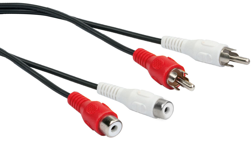 Rote und weiße Cinch-Audiokabel.
