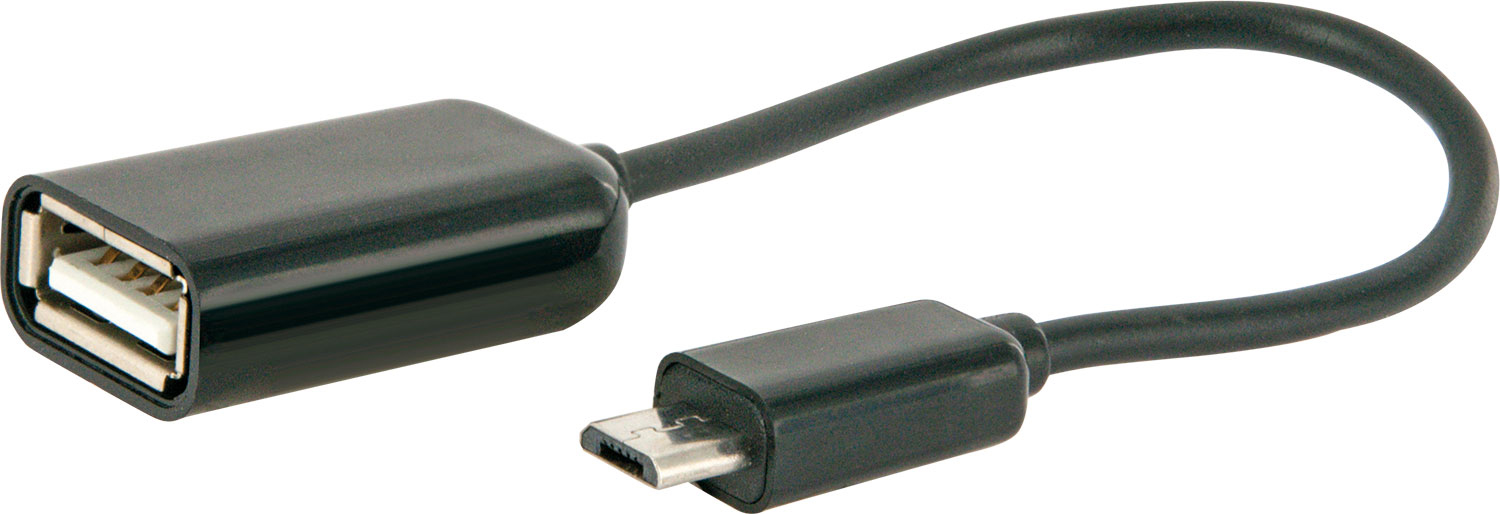 Schwarzer USB-auf-Micro-USB-Kabeladapter.