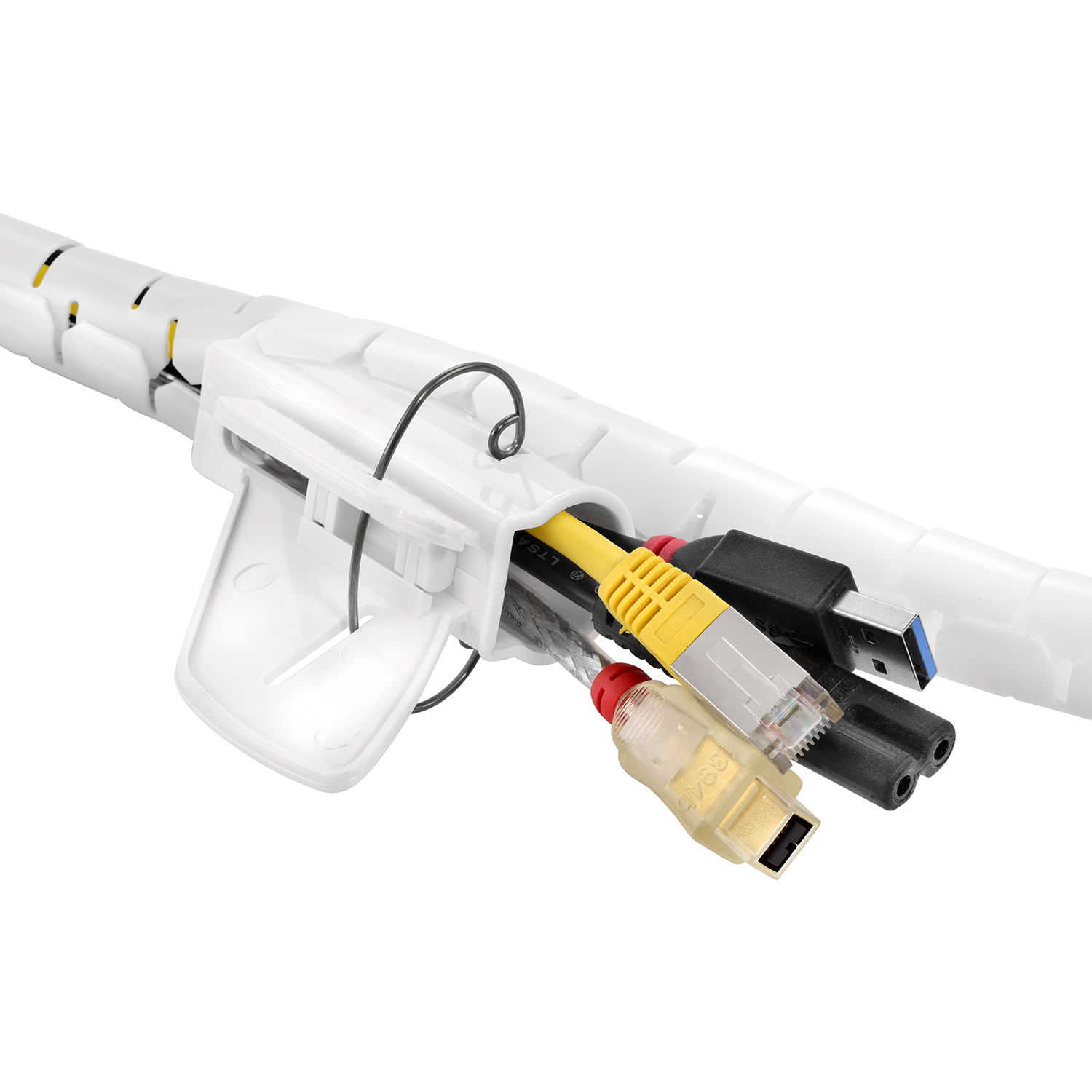 TPFNET Premium Einfädelhilfe, Weiß Weiß, Kabelschlauch, mit 5m Spiral-Kabelschlauch 30mm