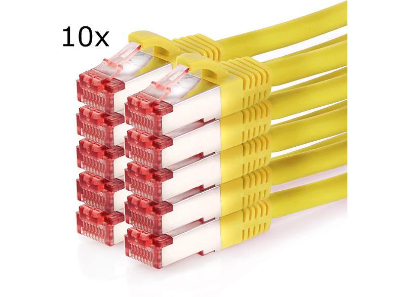 TPFNET 10er Pack 1,5m Patchkabel / Netzwerkkabel S/FTP 1000Mbit, gelb, Netzwerkkabel, 1,5 m