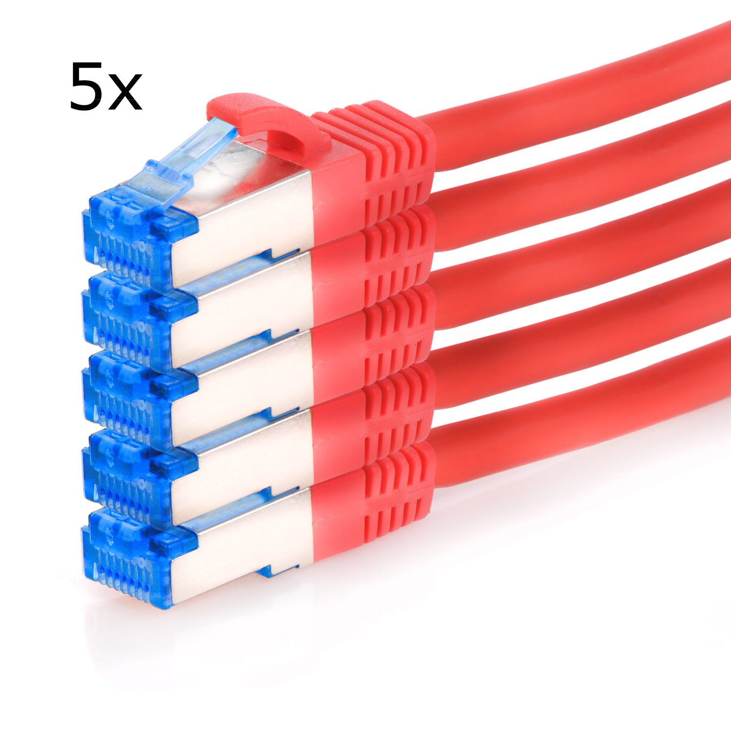 TPFNET 5er Pack Netzwerkkabel, Patchkabel Netzwerkkabel 7,5m 7,5 10GBit, S/FTP m rot, 