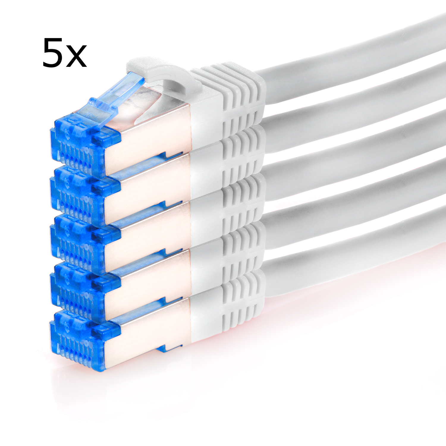TPFNET 5er Netzwerkkabel Pack 1 / 1m 10GBit, m Patchkabel weiß, Netzwerkkabel, S/FTP