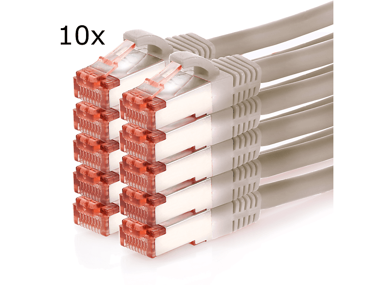 TPFNET 10er Pack 2 Netzwerkkabel, Netzwerkkabel m grau, 1000Mbit, S/FTP / Patchkabel 2m