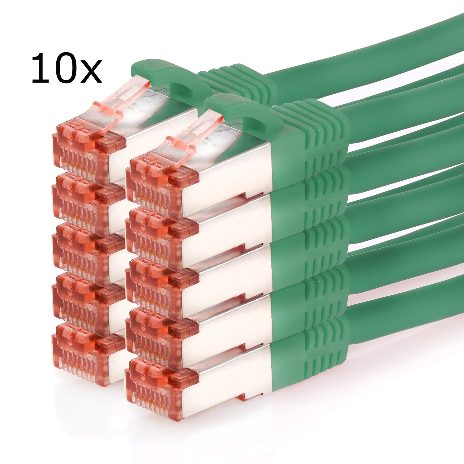 TPFNET 10er Pack 0,50m Netzwerkkabel, 0,5 grün, Patchkabel S/FTP m Netzwerkkabel 1000Mbit, 