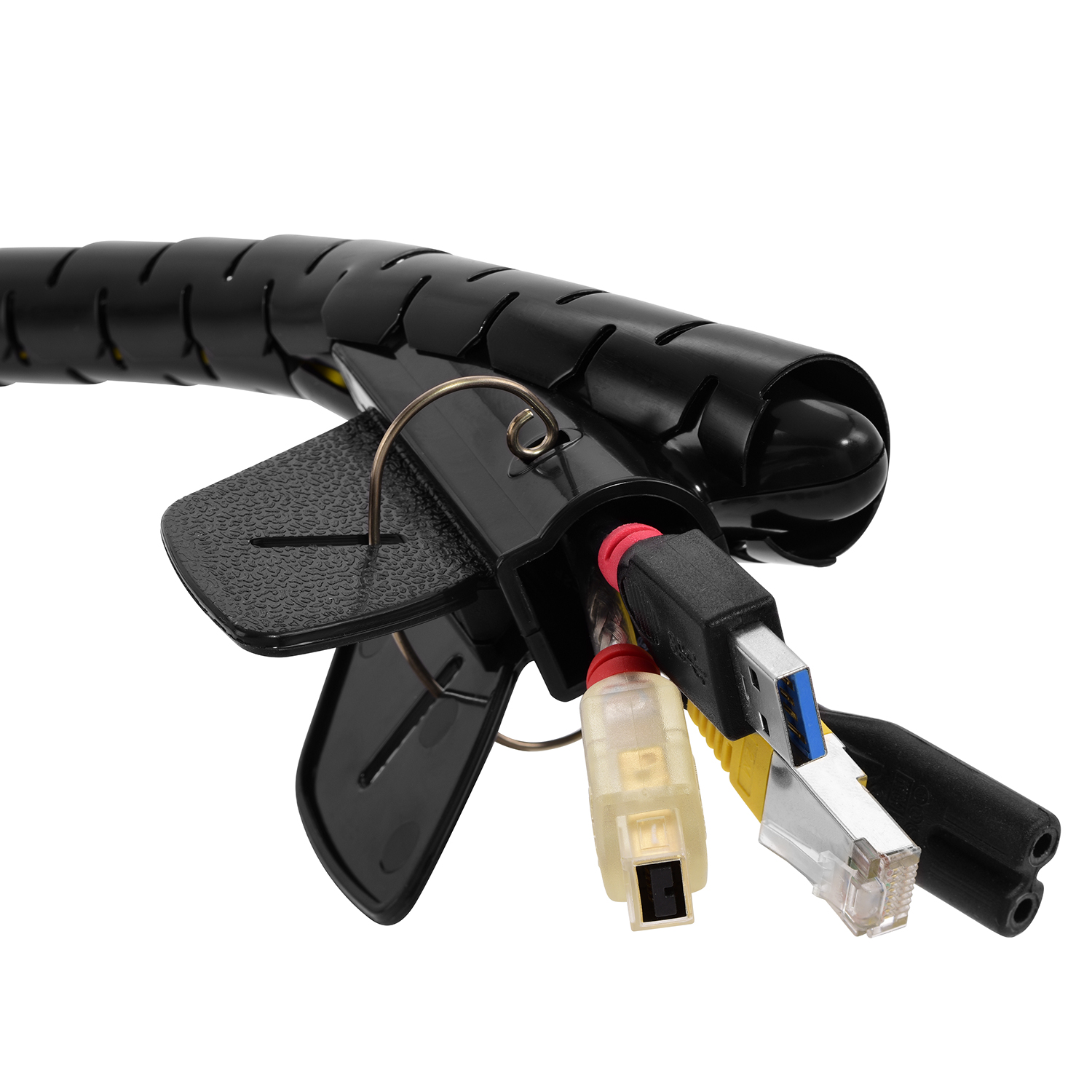 TPFNET Premium Spiral-Kabelschlauch 20mm, 2,5m Kabelschlauch, mit Schwarz, Schwarz Einfädelhilfe