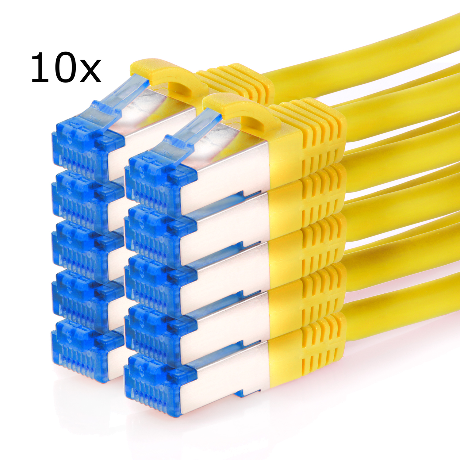 TPFNET 10er Pack 2m Patchkabel / 10GBit, Netzwerkkabel, 2 S/FTP gelb, m Netzwerkkabel