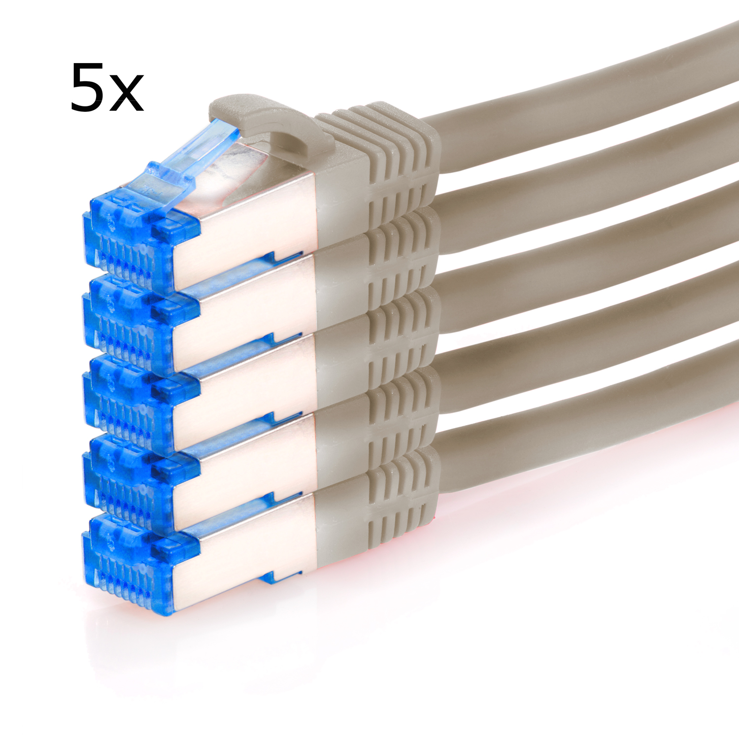 TPFNET 5er Pack 1,5m Patchkabel 10GBit, Netzwerkkabel, m 1,5 S/FTP Netzwerkkabel / grau