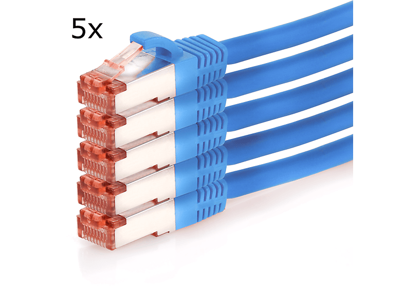 TPFNET 5er Pack 3m Patchkabel / Netzwerkkabel S/FTP 1000Mbit, blau, Netzwerkkabel, 3 m