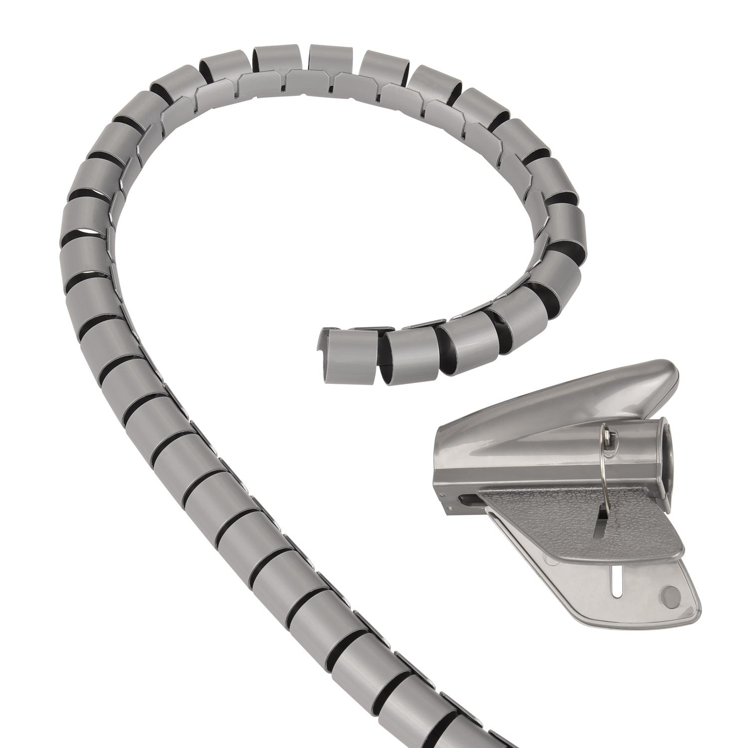 TPFNET Premium Spiral-Kabelschlauch 5m Silber, Einfädelhilfe, mit 30mm, Silber Kabelschlauch