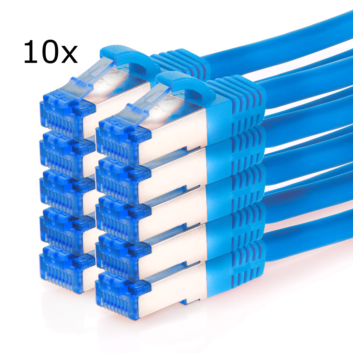TPFNET 10er Pack 2m Patchkabel 2 m S/FTP 10GBit, Netzwerkkabel Netzwerkkabel, / blau