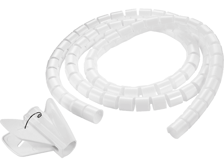 TPFNET Premium Spiral-Kabelschlauch 20mm, 1,5m Weiß Weiß, Kabelschlauch, Einfädelhilfe, mit