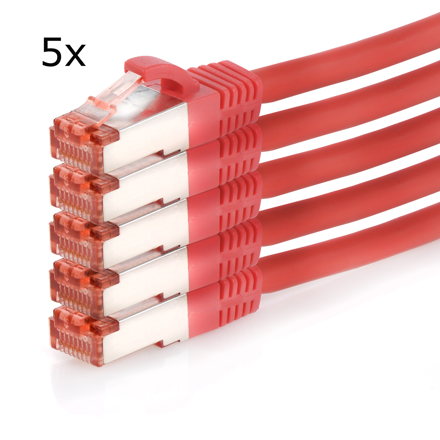 TPFNET 5er Pack 3m Patchkabel 1000Mbit, / Netzwerkkabel, 3 m rot, S/FTP Netzwerkkabel