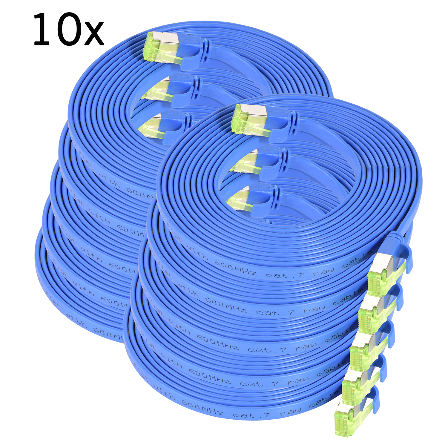 TPFNET 10er Pack 2m Patchkabel m U/FTP / Flachkabel GBit, blau, 10 Netzwerkkabel, 2