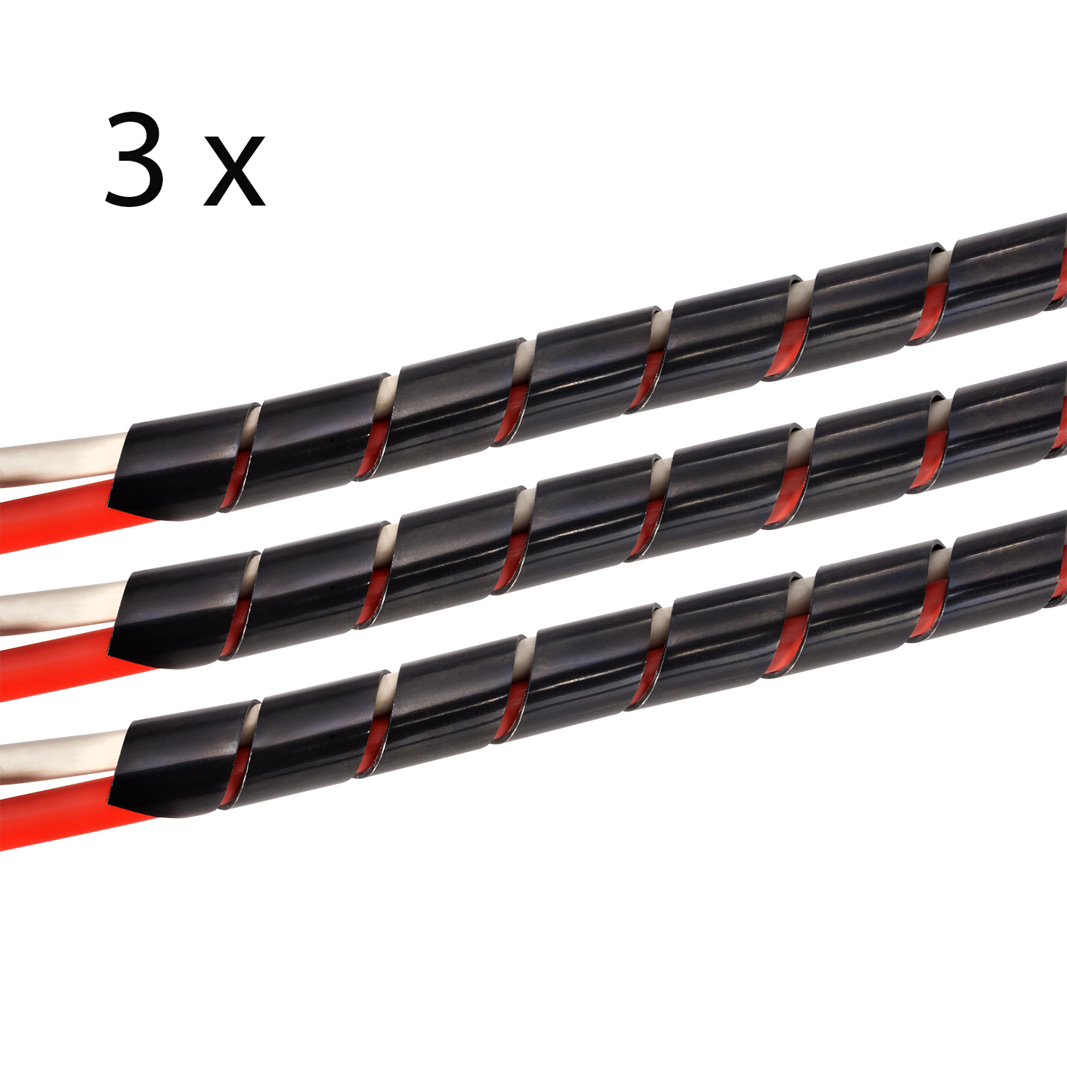 Schwarz, Pack Schwarz 20-130mm, Premium 10m 3er TPFNET Kabelschlauch, Spiral-Kabelschlauch