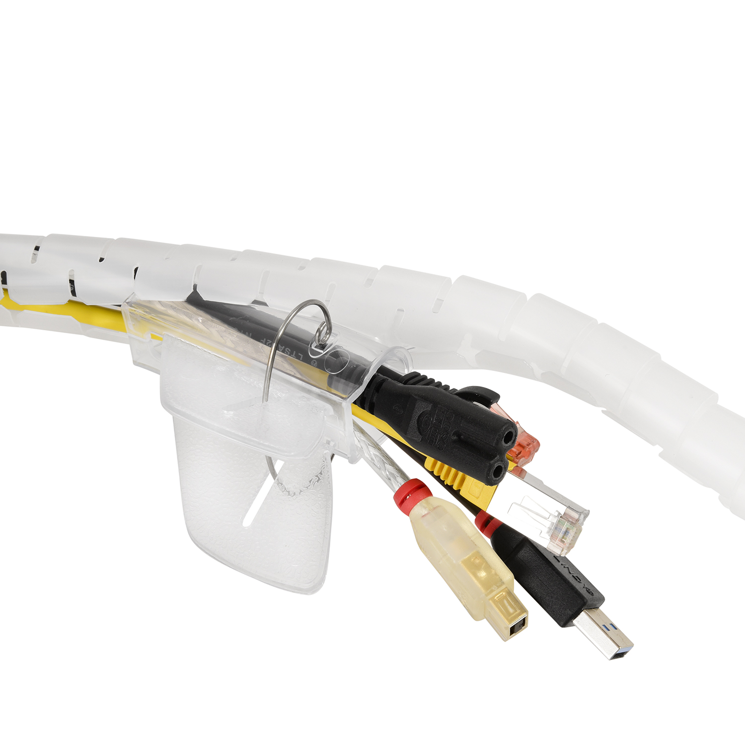 TPFNET Premium Spiral-Kabelschlauch 20mm, mit Einfädelhilfe, Transparent, 2m Transparent Kabelschlauch
