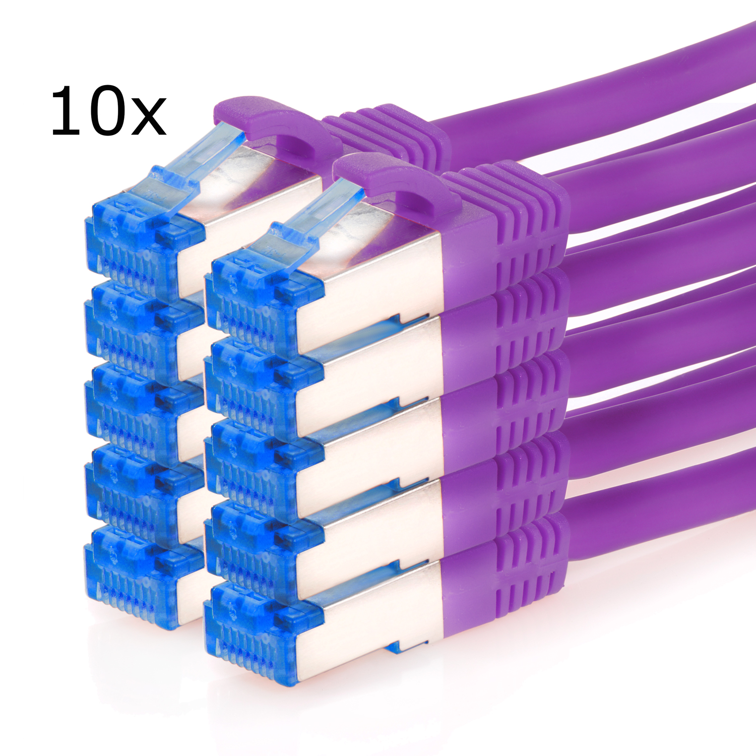 TPFNET 10er Pack m Netzwerkkabel, 10GBit, 1,5 Patchkabel S/FTP Netzwerkkabel / 1,5m violett
