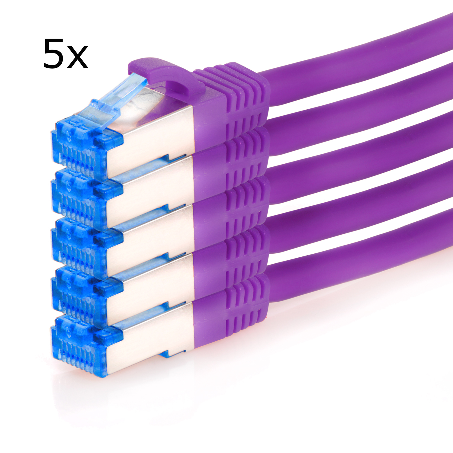 TPFNET 5er 1 1m Patchkabel violett, Netzwerkkabel, 10GBit, Netzwerkkabel Pack m / S/FTP