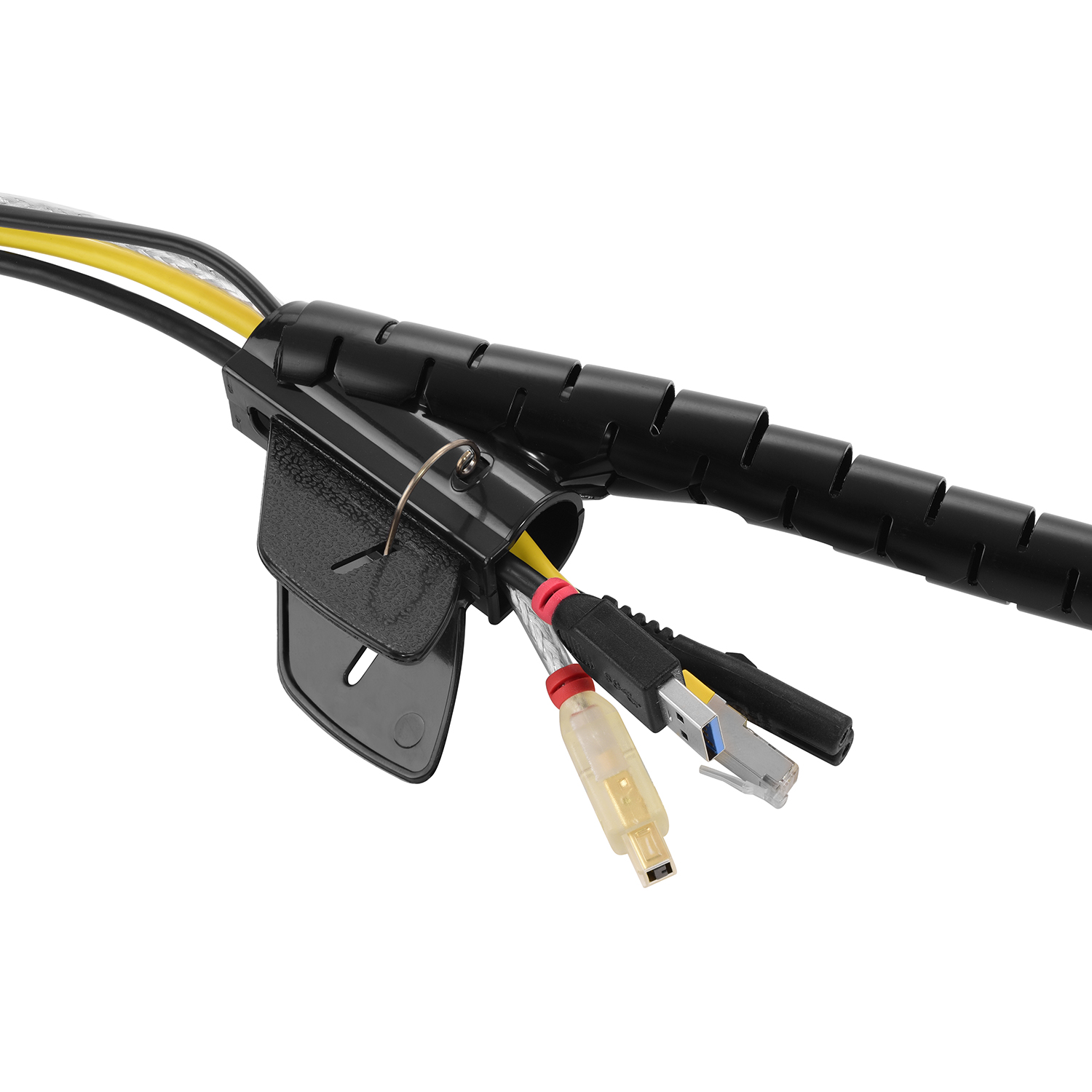 TPFNET Premium Spiral-Kabelschlauch 30mm, Einfädelhilfe, Kabelschlauch, Schwarz mit Schwarz, 1,5m