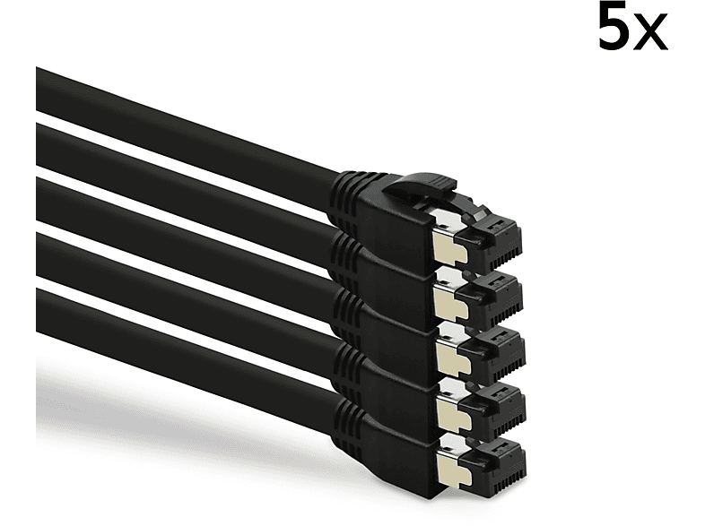 TPFNET 5er Pack 3m Patchkabel / Netzwerkkabel S/FTP 40 GBit, schwarz, Netzwerkkabel, 3 m