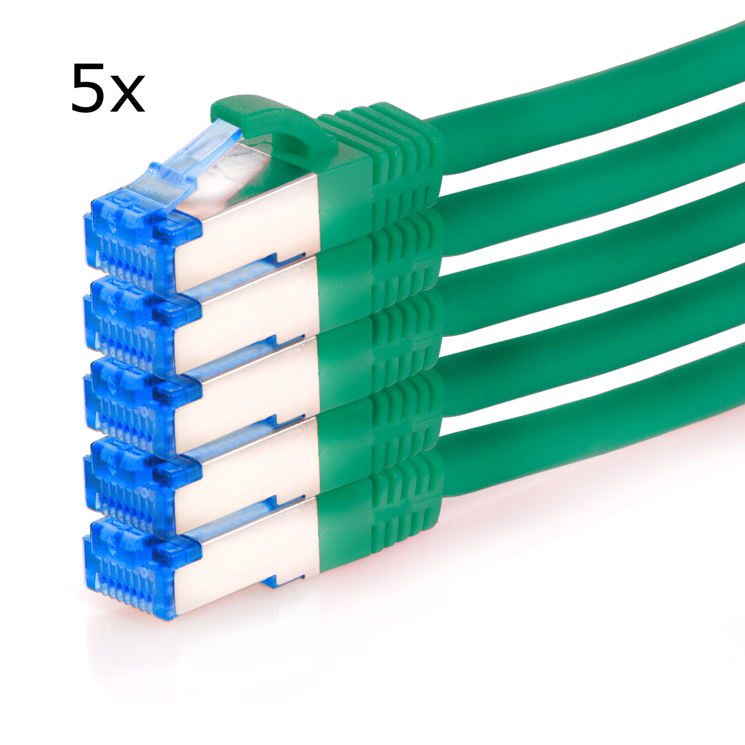TPFNET 5er Pack 3m Patchkabel / m Netzwerkkabel, S/FTP 10GBit, grün, 3 Netzwerkkabel