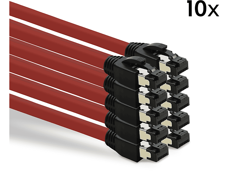 TPFNET 10er Pack 2m Patchkabel / Netzwerkkabel S/FTP 40 GBit, rot, Netzwerkkabel, 2 m