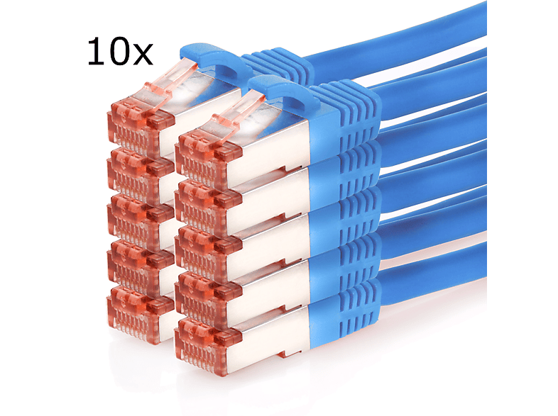 10er 3m Netzwerkkabel, Patchkabel S/FTP TPFNET Netzwerkkabel 3 blau, 1000Mbit, / Pack m