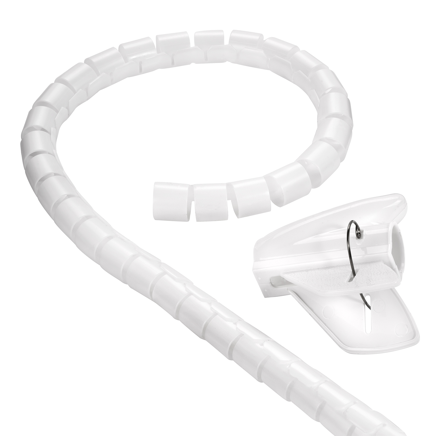 TPFNET Premium Spiral-Kabelschlauch 20mm, Kabelschlauch, Einfädelhilfe, 1,5m Weiß, Weiß mit