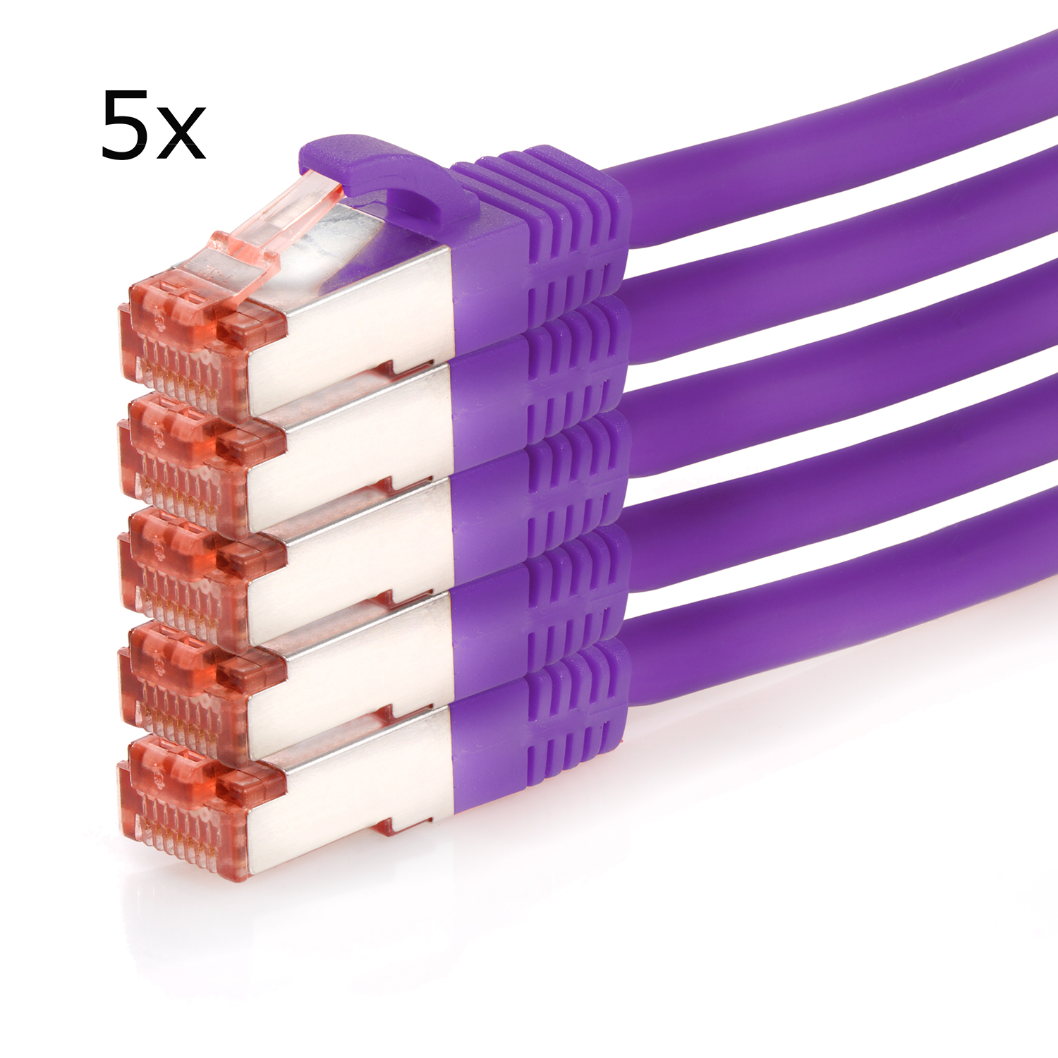 TPFNET Pack Netzwerkkabel, 1m 5er m / 1 1000Mbit, violett, Patchkabel S/FTP Netzwerkkabel