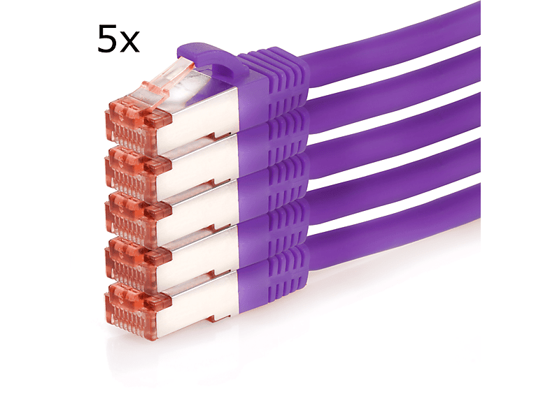 TPFNET 5er Pack 2m Patchkabel / Netzwerkkabel S/FTP 1000Mbit, violett, Netzwerkkabel, 2 m