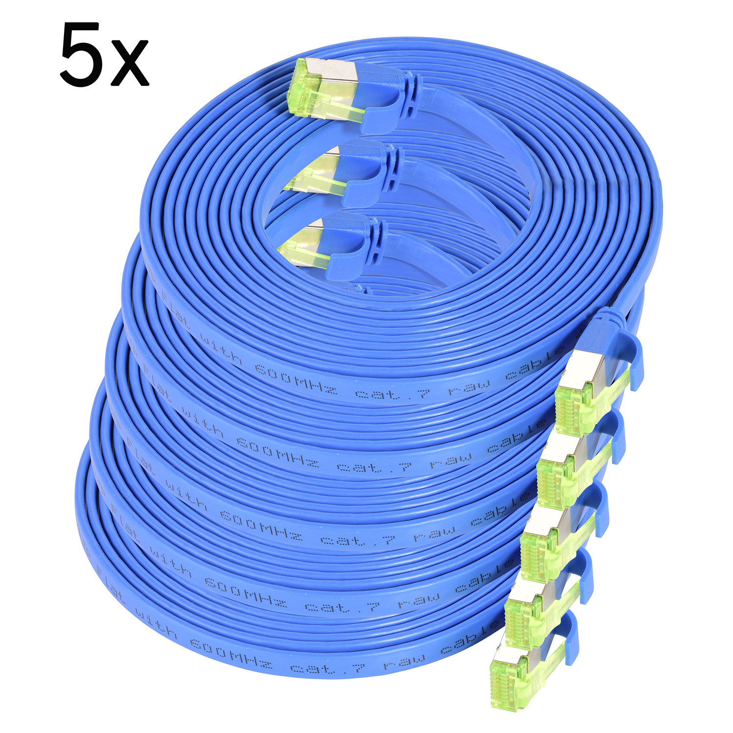 TPFNET 5er Pack 7,5m Patchkabel Flachkabel U/FTP 7,5 m blau, 10 GBit, Netzwerkkabel, 